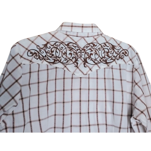 Roper Women's Brown and White Plaid Shirt Pearl Snaps Cowgirl Western Ranch LRG - Picture 9 of 9